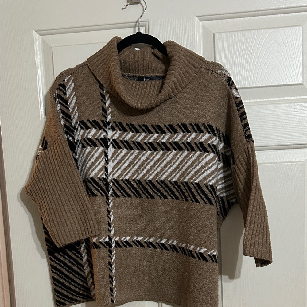 Cozy Tan and Black Women's Turtleneck Sweater